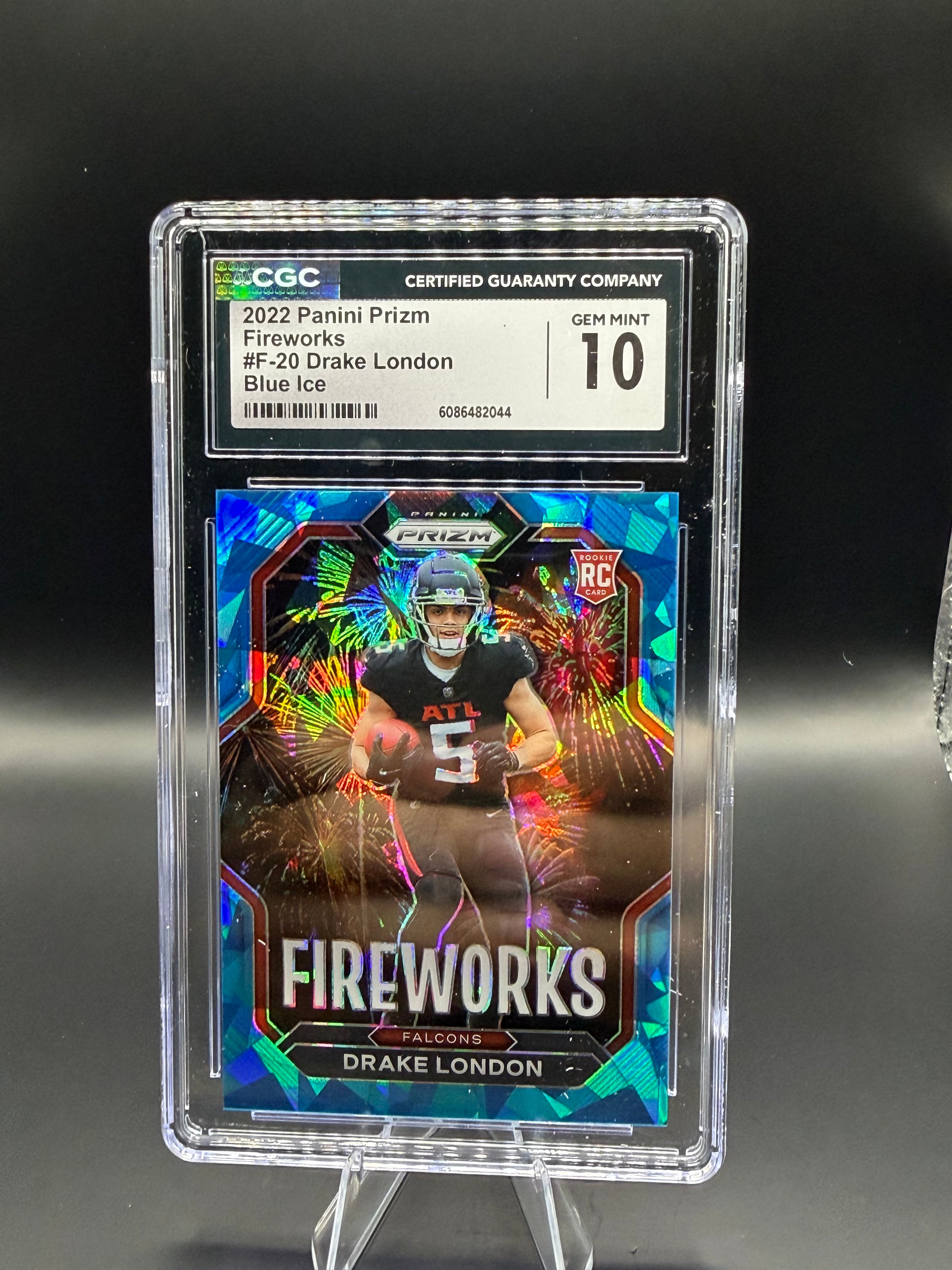 2022 Panini Prizm Fireworks #F-20 Drake London Blue Ice /99
