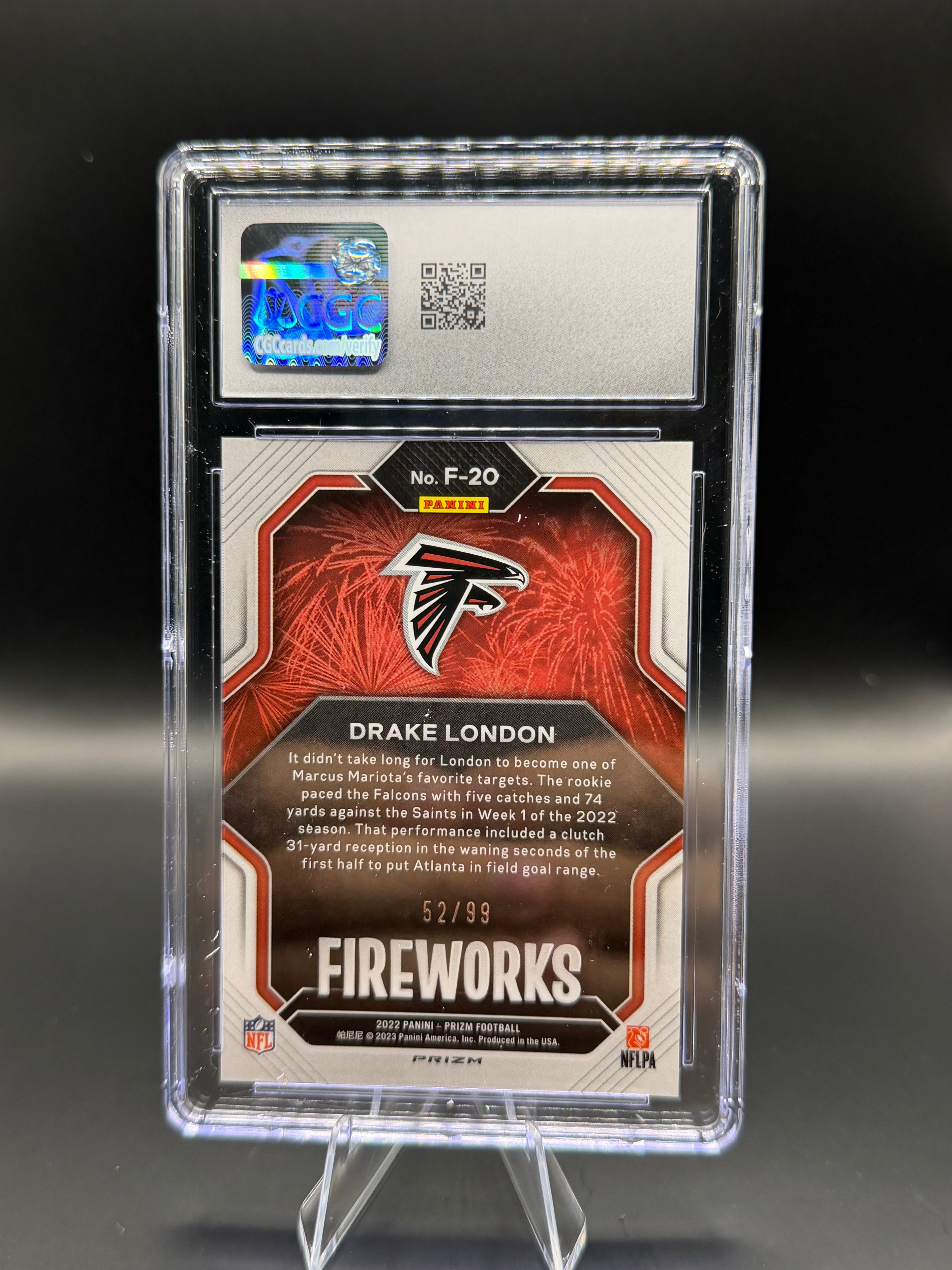 2022 Panini Prizm Fireworks #F-20 Drake London Blue Ice /99