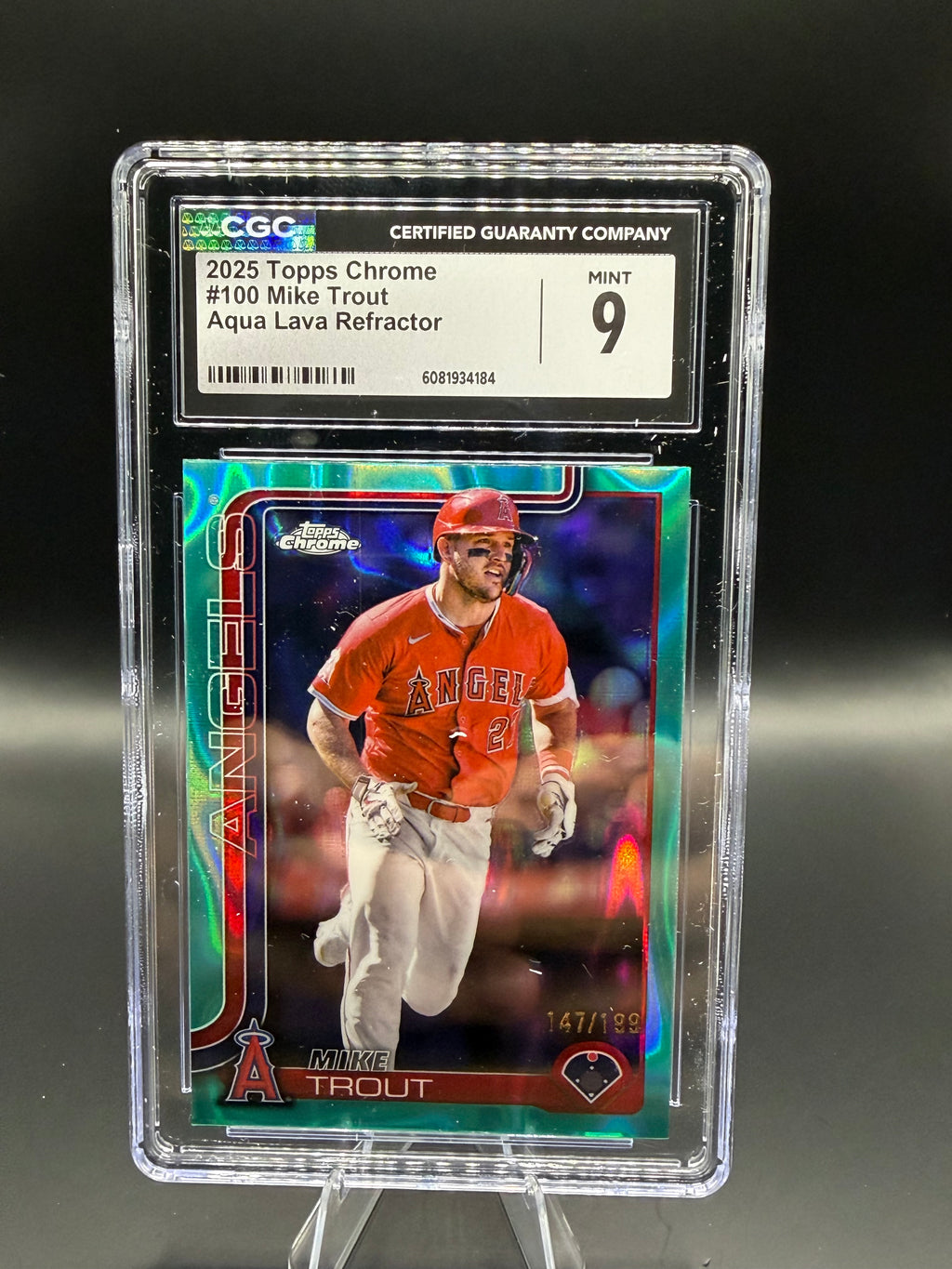2025 Topps Chrome #100 Mike Trout Aqua Lava Refractor /199