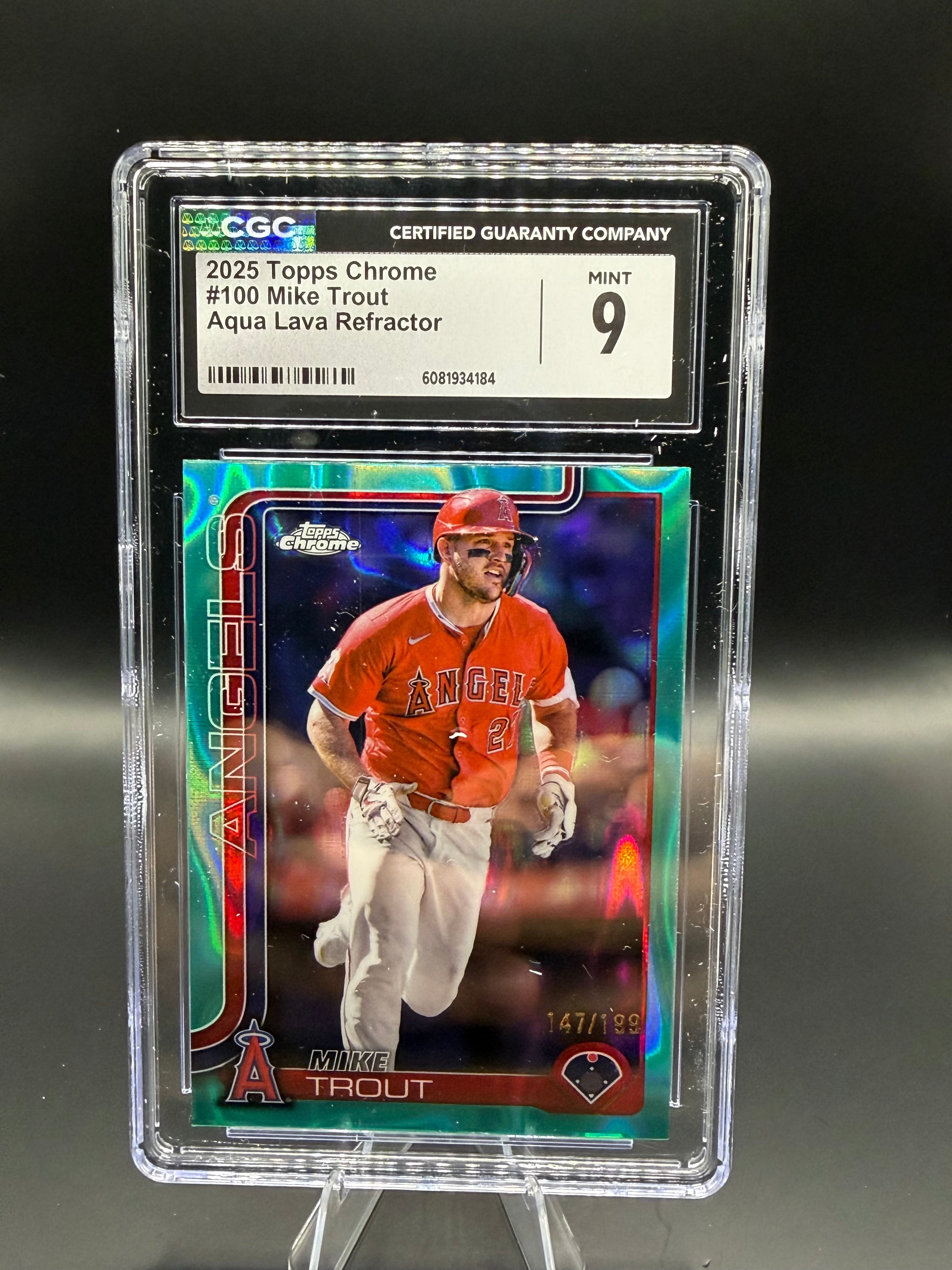 2025 Topps Chrome #100 Mike Trout Aqua Lava Refractor /199