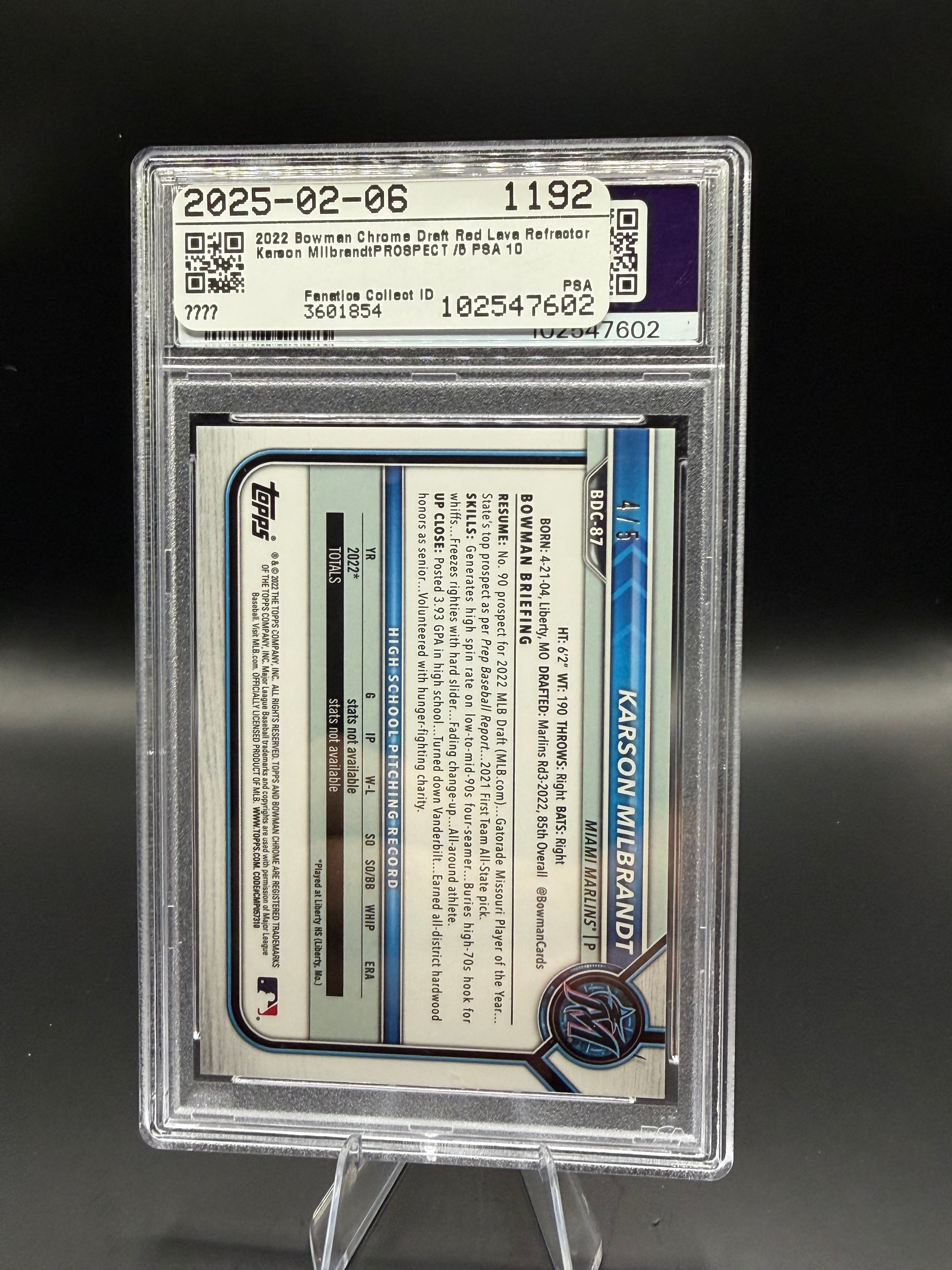 2022 Bowman Draft Karson Milbrandt CHR- Red Lava Refractor RC /5