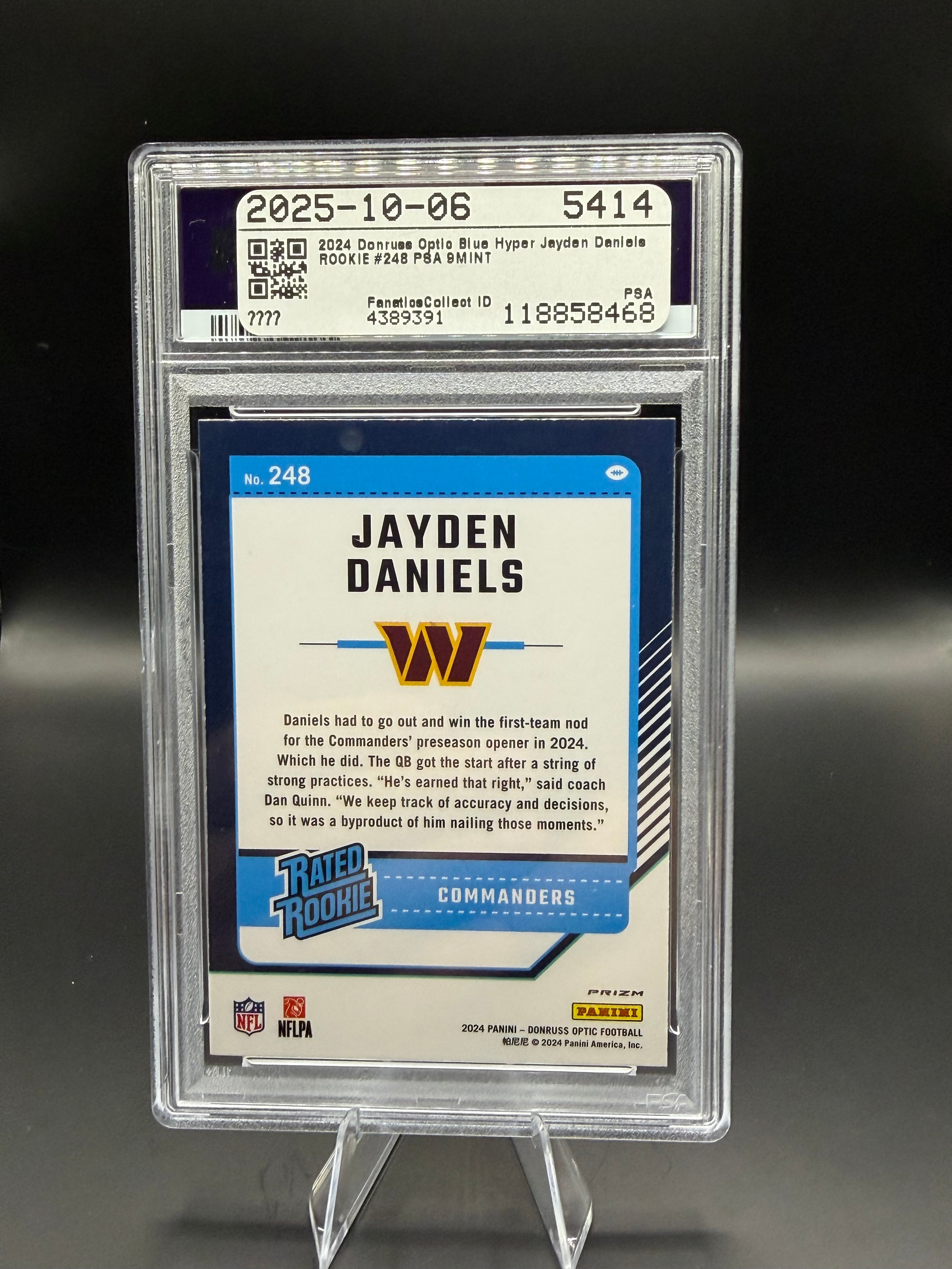 2024 Donruss Optic Jayden Daniels Blue Hyper RC