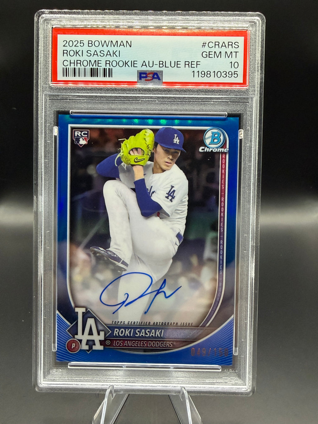 2025 Bowman Roki Sasaki Chrome Rookie Auto Blue Ref. /158