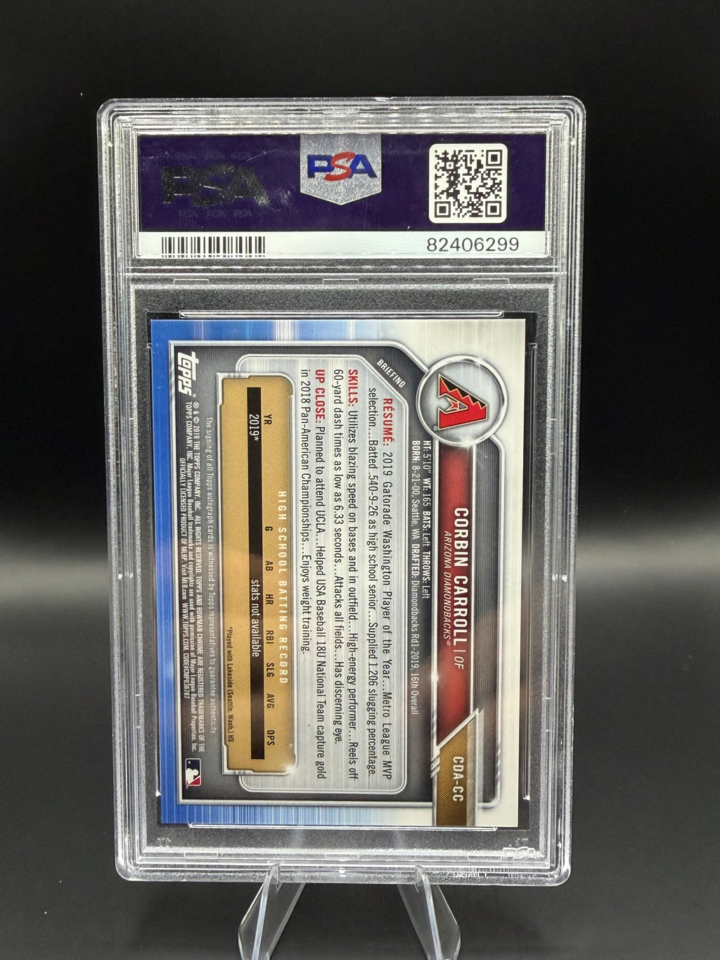 2019 Bowman Draft Corbin Carroll CHR. DP Auto-Blue Ref. /150