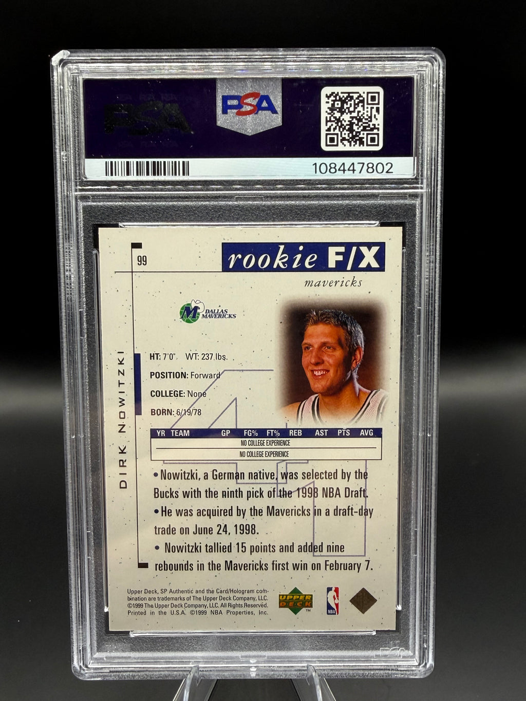 1998 SP Authentic Dirk Nowitzki #99