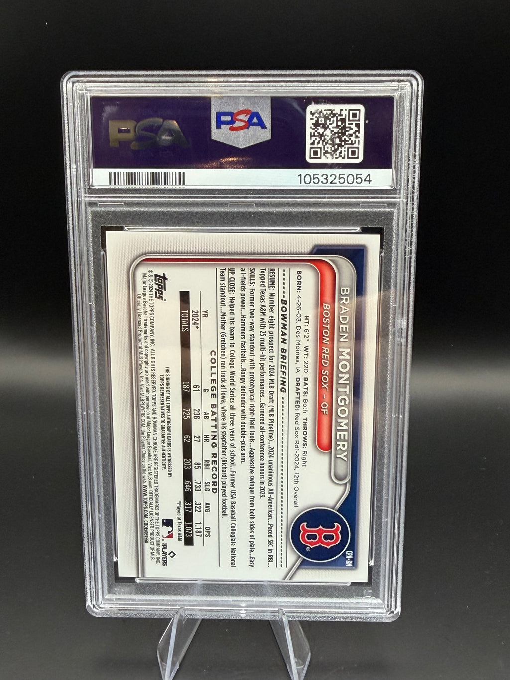 2024 Bowman Draft Braden Montgomery CHR Prospect AU-HTA Choice RC /150