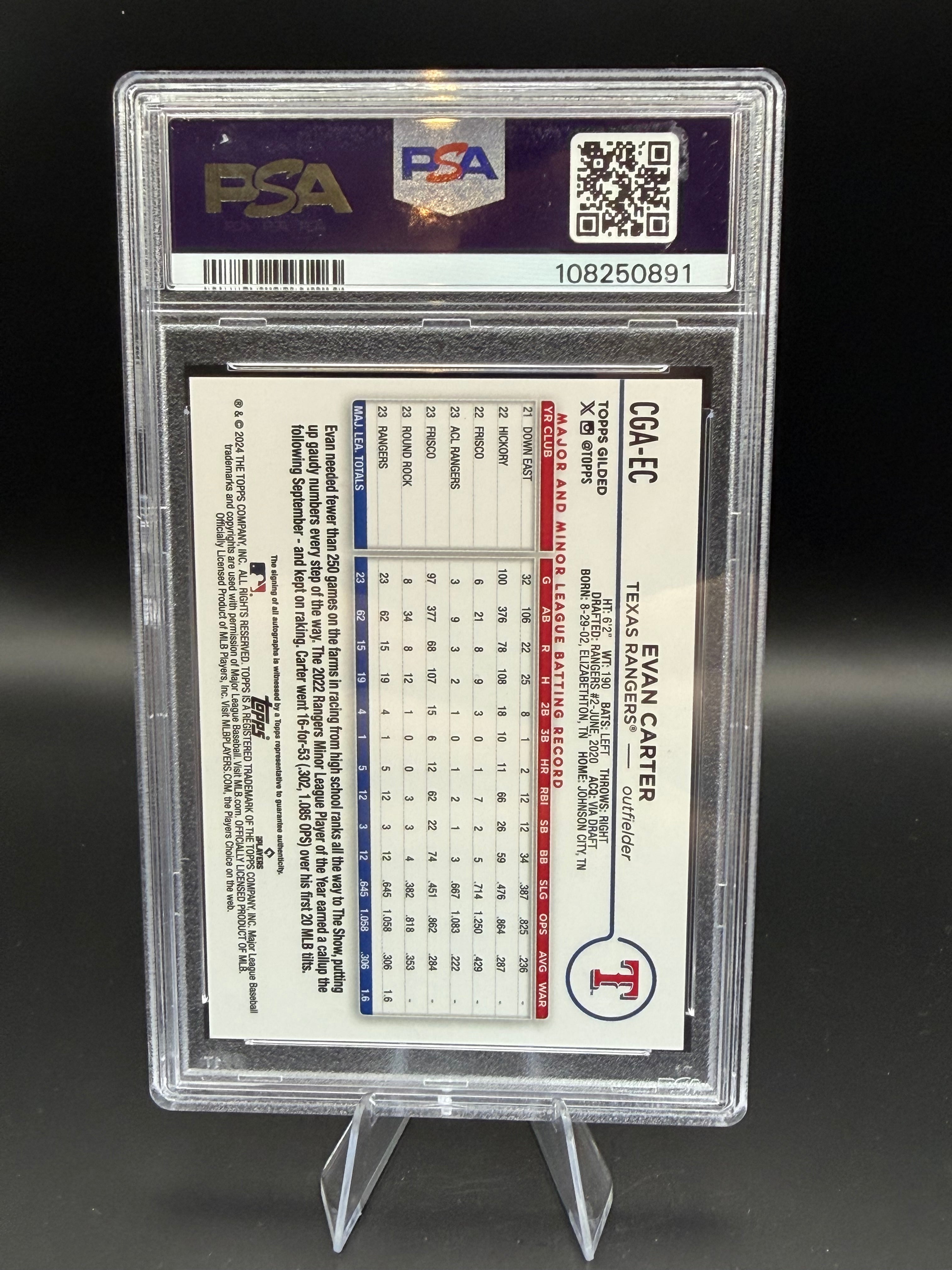 2024 Gilded Collection Evan Carter RC Chrome Gold Auto-Blue/Gold /50