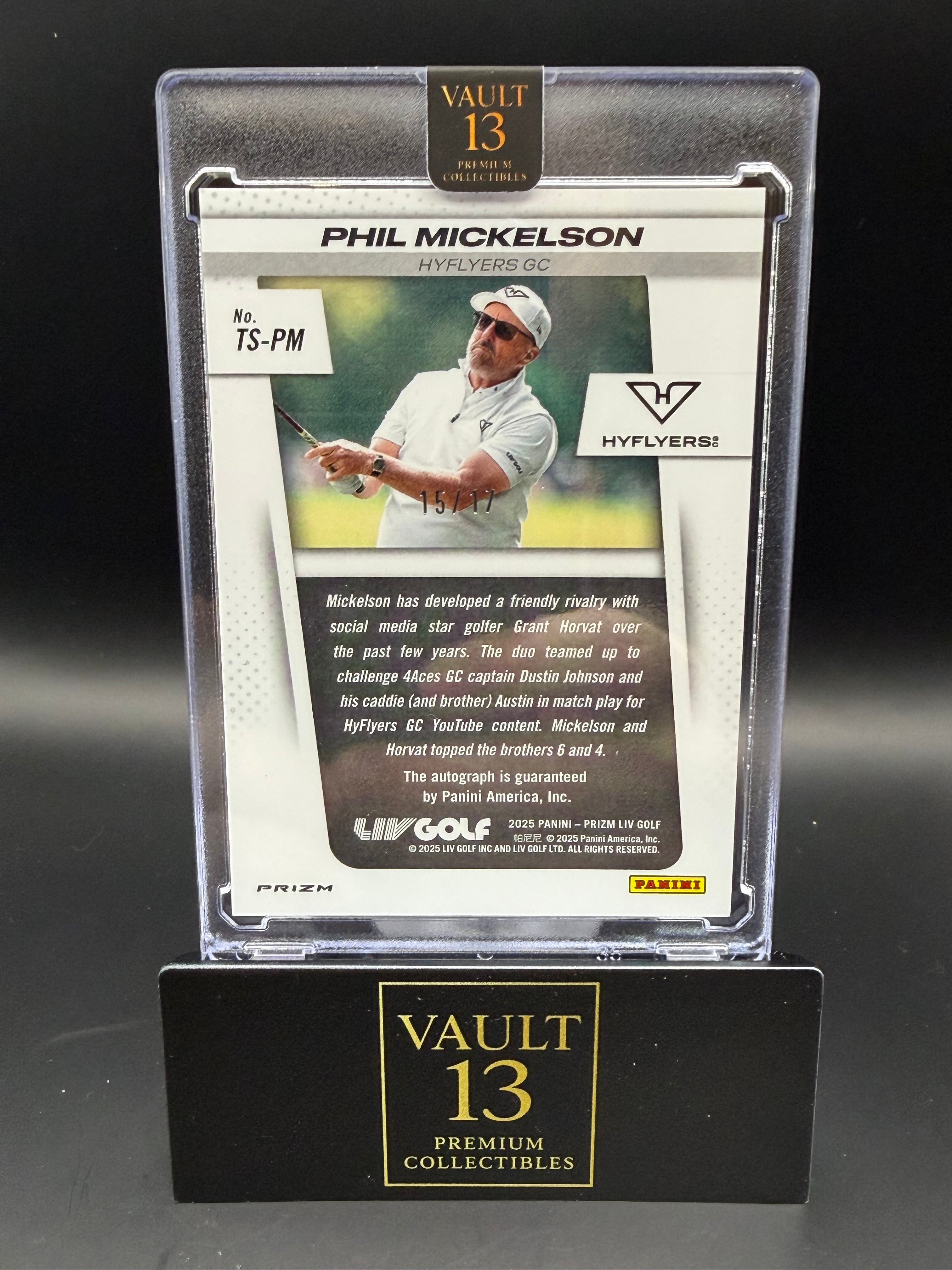 2025 Panini Prizm LIV Golf Throwback Auto FOTL Green Shimmer Phil Mickelson /17